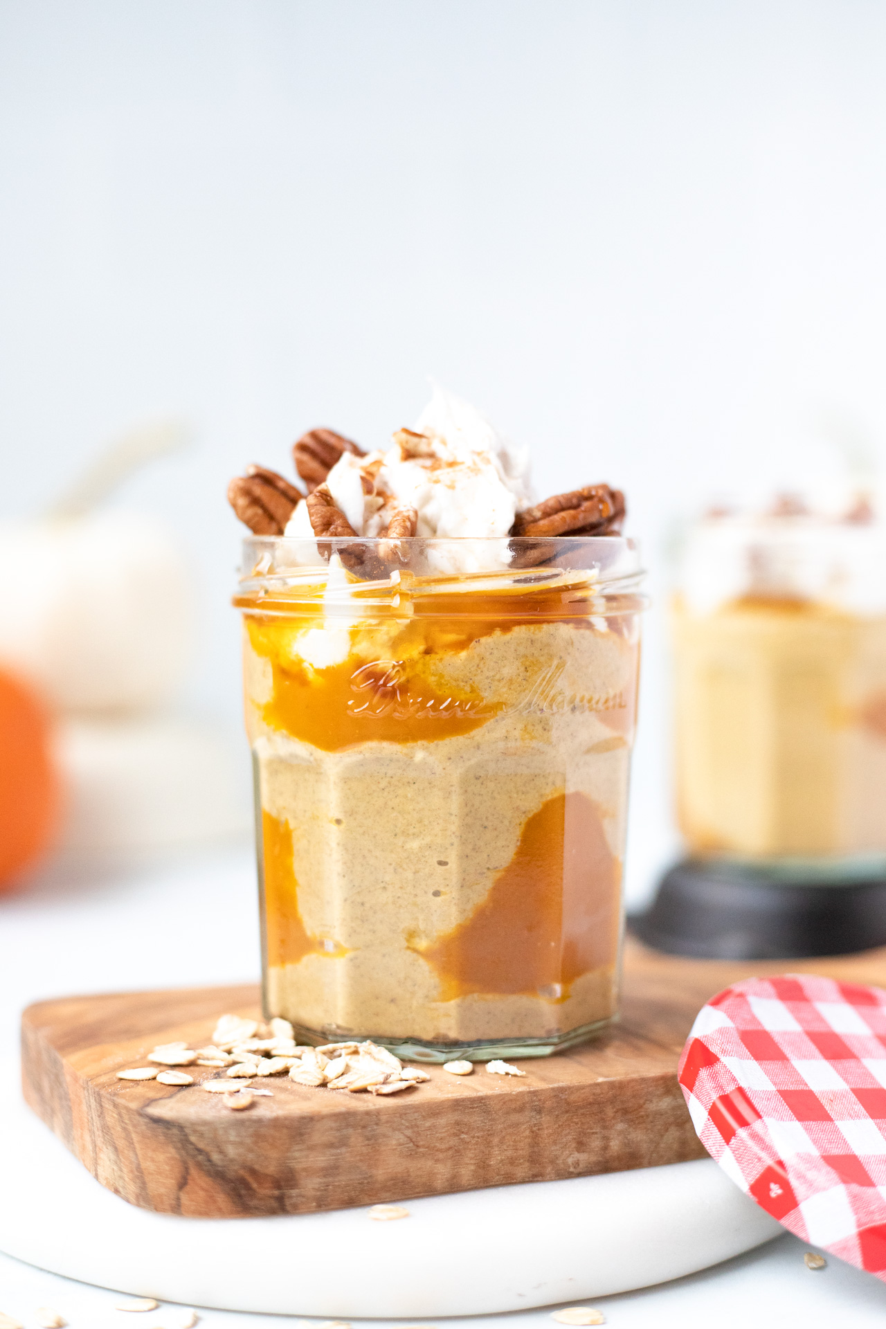 Creamy Pumpkin Pie Overnight Oats in a jar