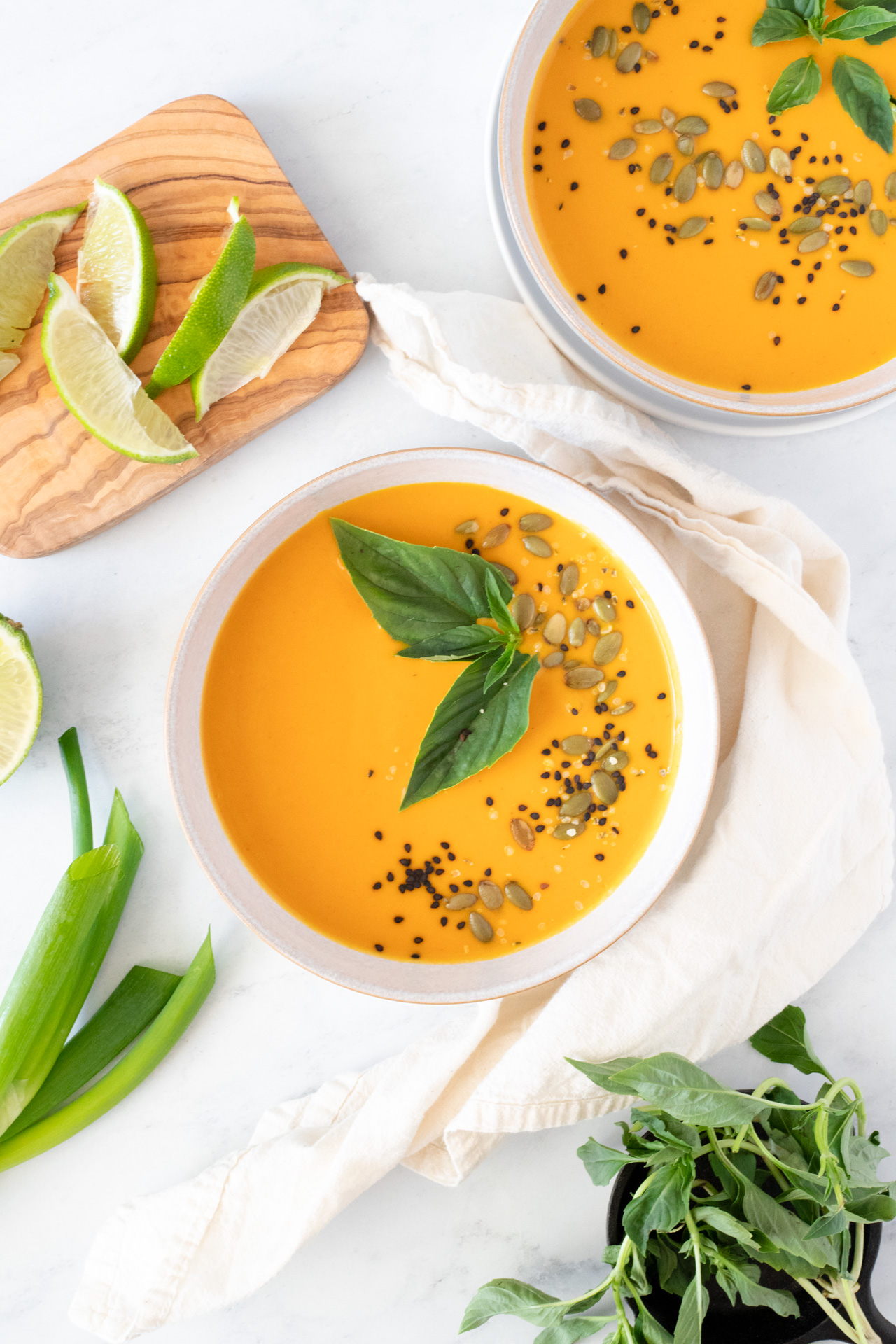 Roasted Butternut Squash Coconut Curry Soup with Thai basil