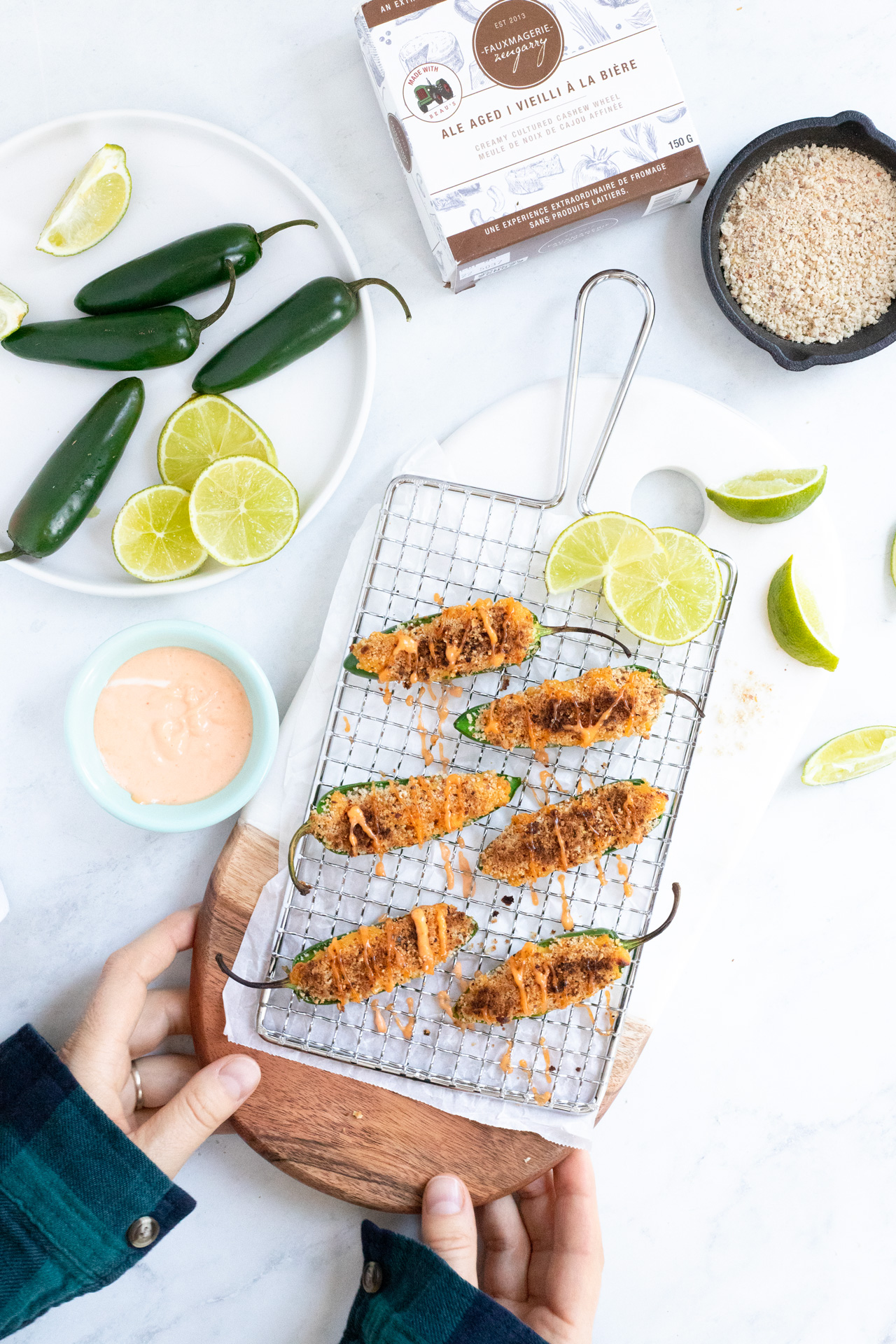 Serving Vegan Jalapeno Poppers on a table