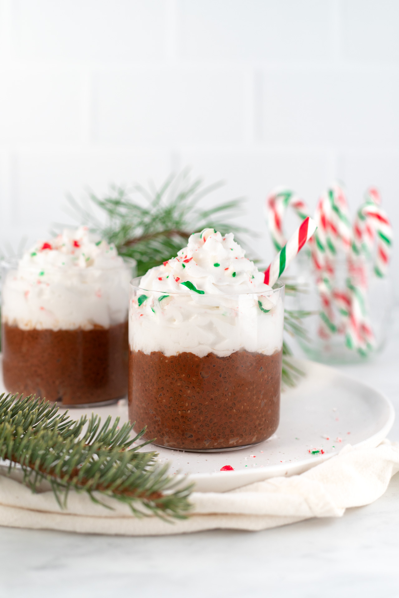 Peppermint Hot Chocolate Chia Pudding cups