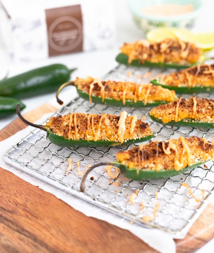 Vegan Jalapeno Poppers on a serving board